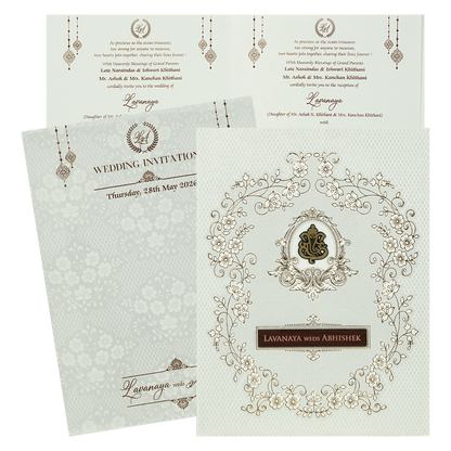 White Embossed Monogram Floral Wedding Card-KRE26870