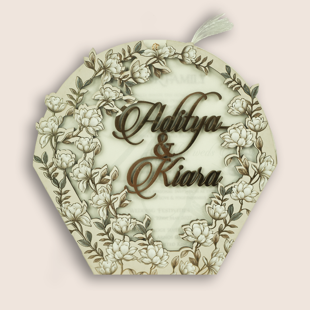 Cream Lilly Flower MDF Laser Cut Wedding Card - KFR17140