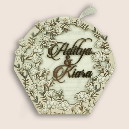 Cream Lilly Flower MDF Laser Cut Wedding Card - KFR17140