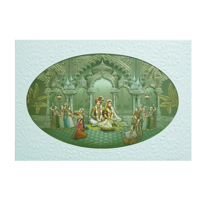 Green Bride &amp; Groom Lasercut Palace Padded Wedding Card - KMMEX8100