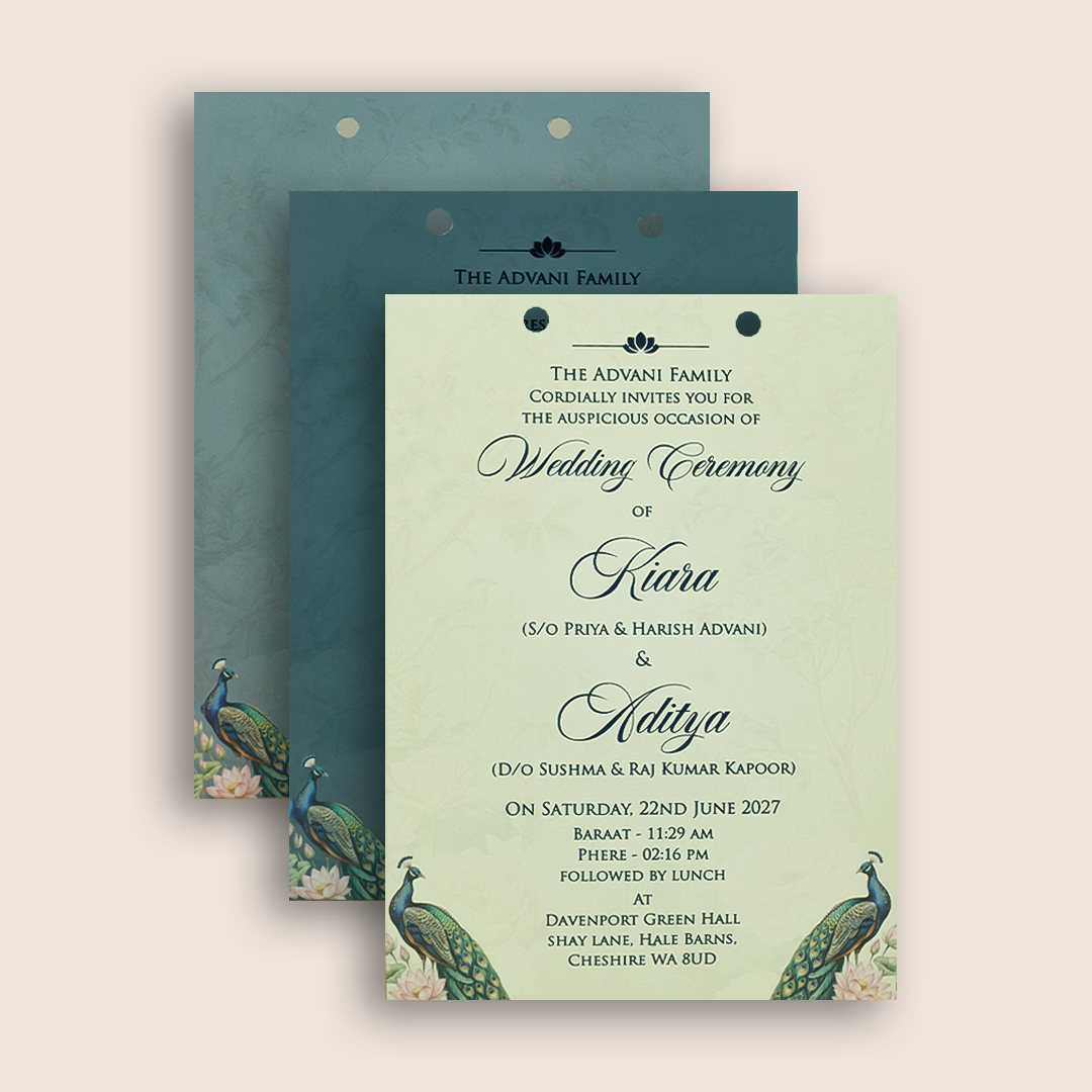 Pastel Blue Peacock MDF Laser Cut Marriage Card - KFR17060