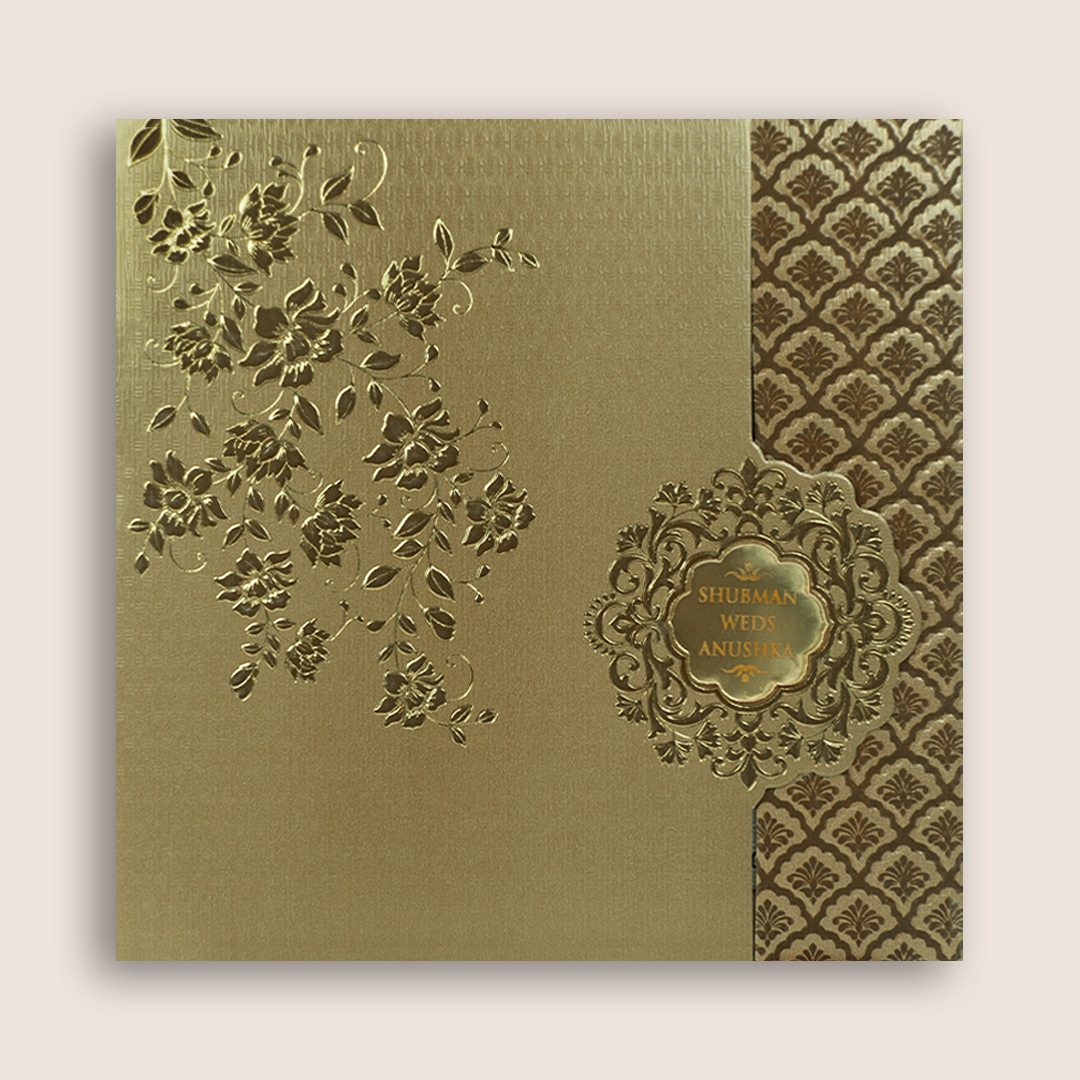 Gold Embossed Floral Wedding Card - KRB10111