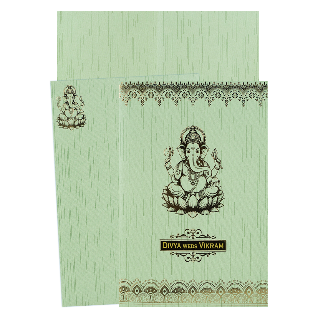 Green Floral Ganesha Wedding Card-KNKR051GN