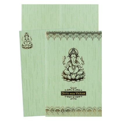 Green Floral Ganesha Wedding Card-KNKR051GN