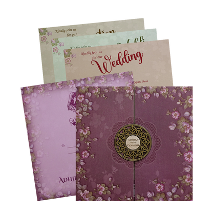 Purple Floral Padded Wedding Card - KSH72800