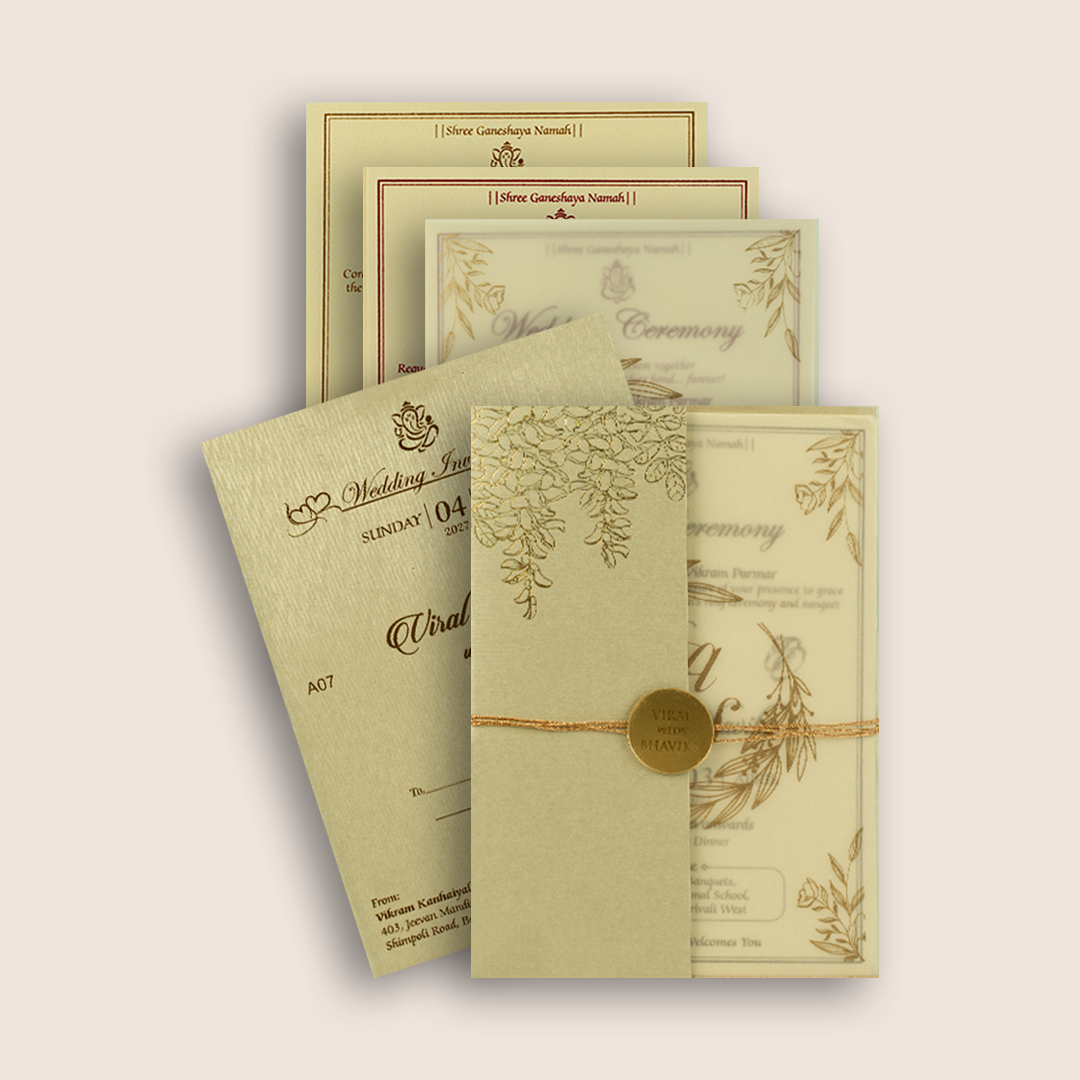 Ivory Floral Laser Cut Marriage Invitation - KMARA070