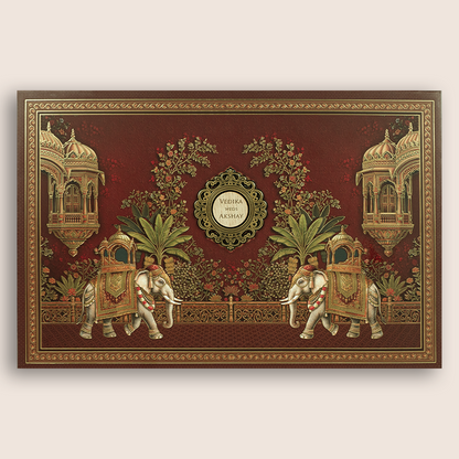 Wine Royal Elephant Padded Wedding Card - KSH18040