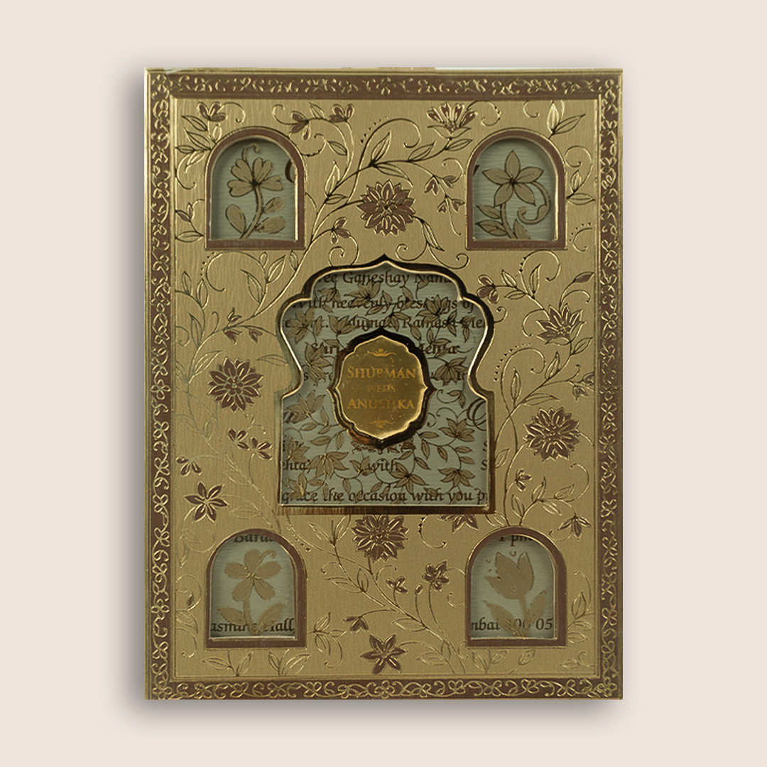 Gold Floral Laser Cut Wedding Invitation - KRB10141