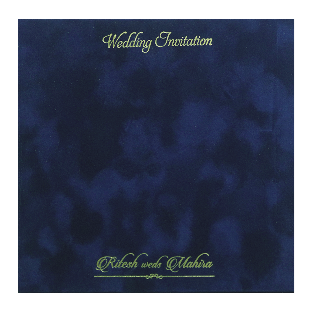 Royal Blue Velvet  Padded Square Wedding Card-KMMWD1151