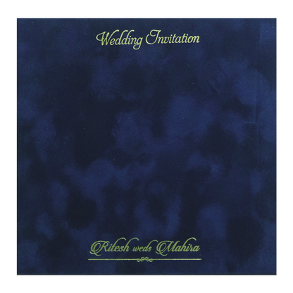 Royal Blue Velvet  Padded Square Wedding Card-KMMWD1151