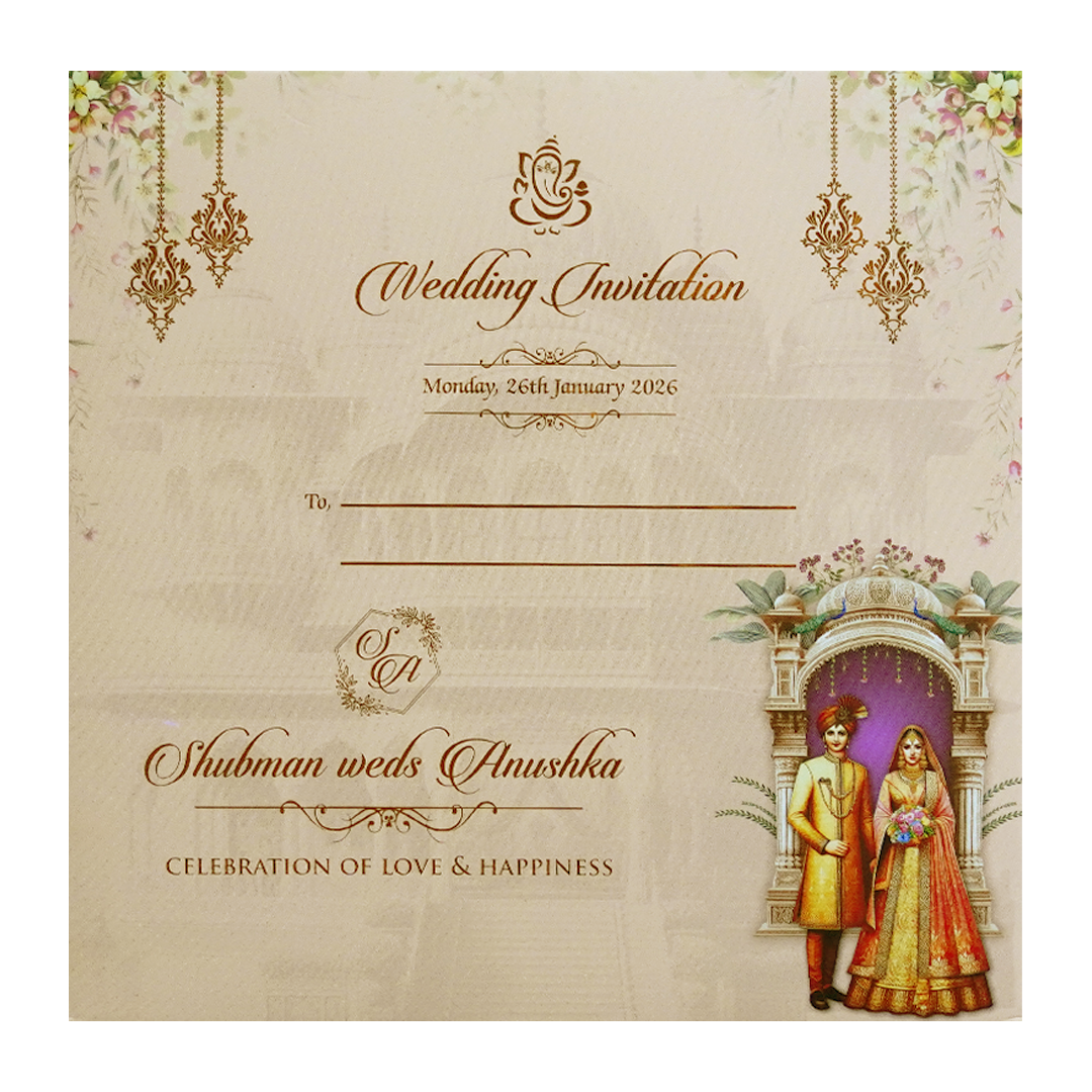 Cream Majestic Couple Cutout Padded Wedding Invitation-KRB09740