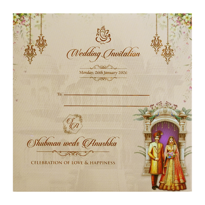 Cream Majestic Couple Cutout Padded Wedding Invitation-KRB09740