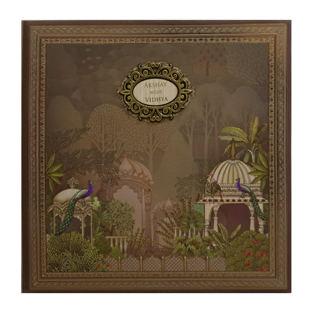 Brown Garden Padded Wedding Card - KSH72740
