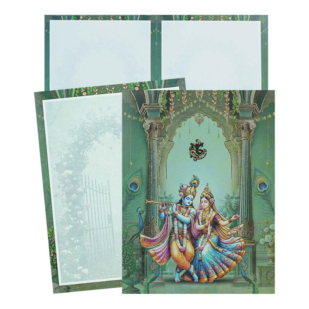 Green Radha Krishna Elegant Wedding Card - KNTY6816