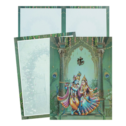 Green Radha Krishna Elegant Wedding Card - KNTY6816