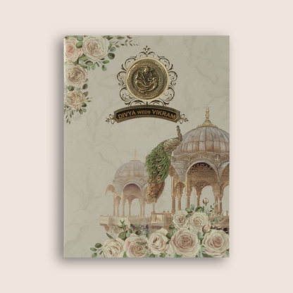 Cream Royal Peacock Wedding Card - KNTY6802