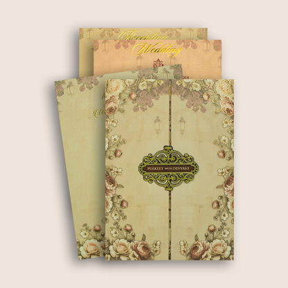 Pastel Brown Floral Door Style Padded Wedding Card - KJTS1741