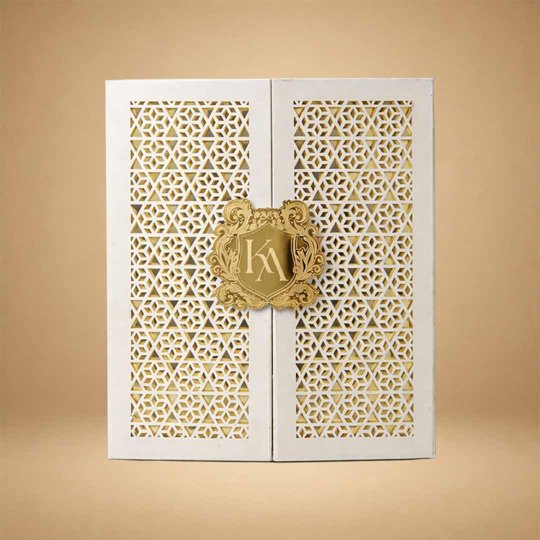 White Premium Floral Ganesha Luxury Invitation Box - KNLW20254