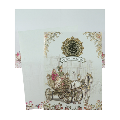 Grey Royal Carriage Wedding Card-KNKC4091