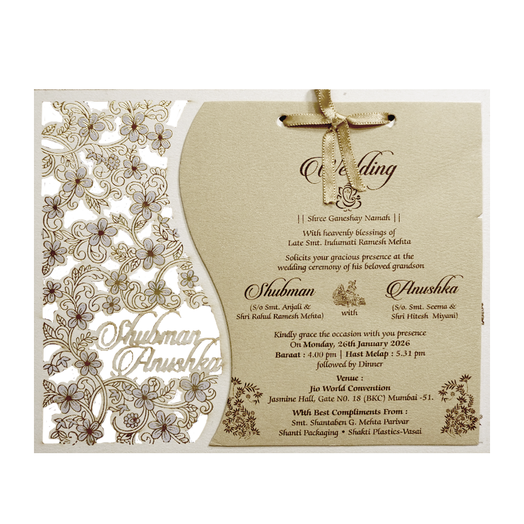 White Floral Laser Cut Wedding Card-KRB08082