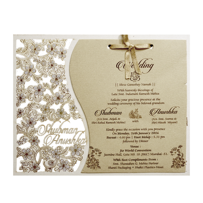 White Floral Laser Cut Wedding Card-KRB08082