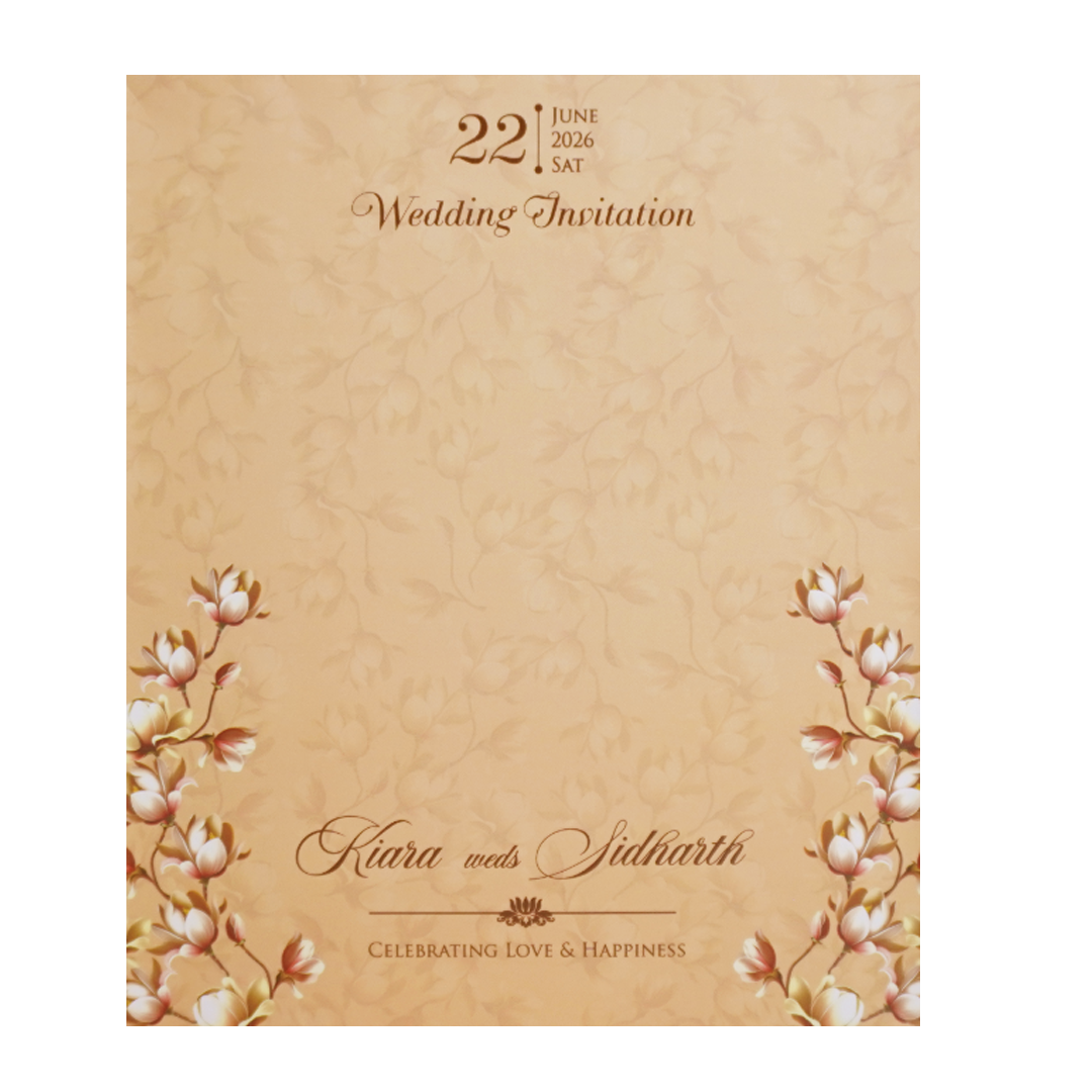 Beige Brown Floral Laser Cut Wedding Card - KFR14040