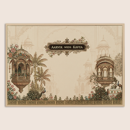 Pastel Pink Floral Jharokha Padded Wedding Invitation - KSH18230