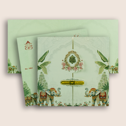 Pastel Green Royal Elephant Wedding Invitation Card - KJTS1864