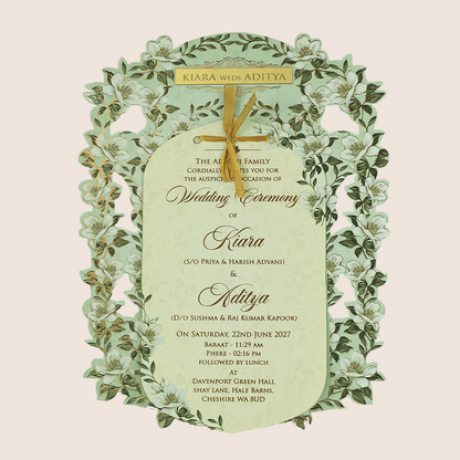 Pista Green Floral Laser Cut Wedding Card  - KFR17240
