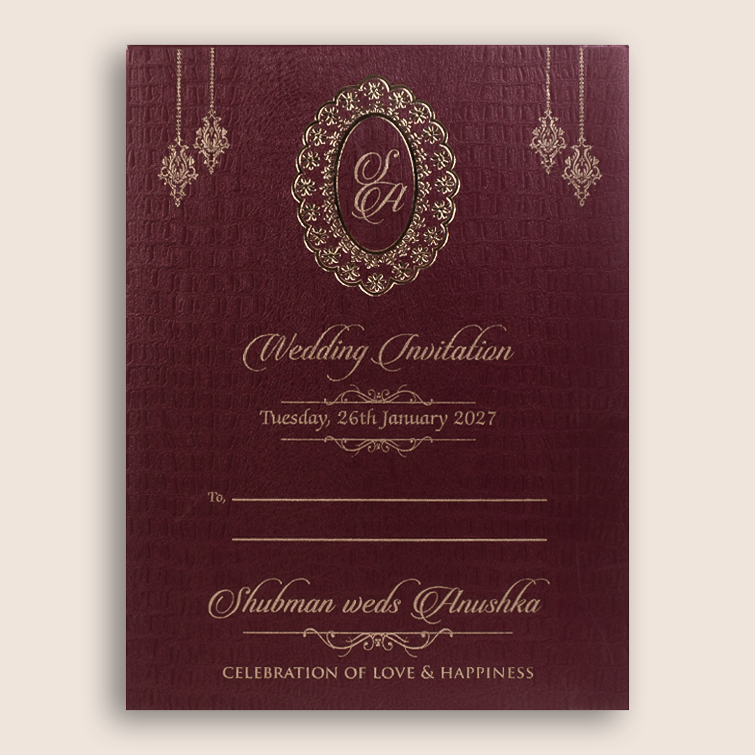 Maroon Floral MDF Laser Cut Wedding Invitation - KRB10151