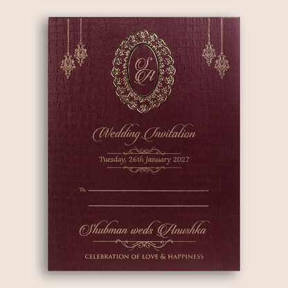 Maroon Floral MDF Laser Cut Wedding Invitation - KRB10151