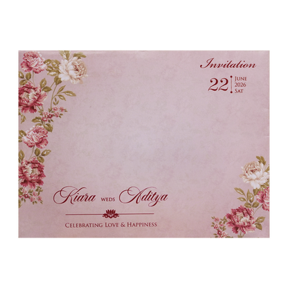 Pink Floral Cutout Wedding Card-KFR16020