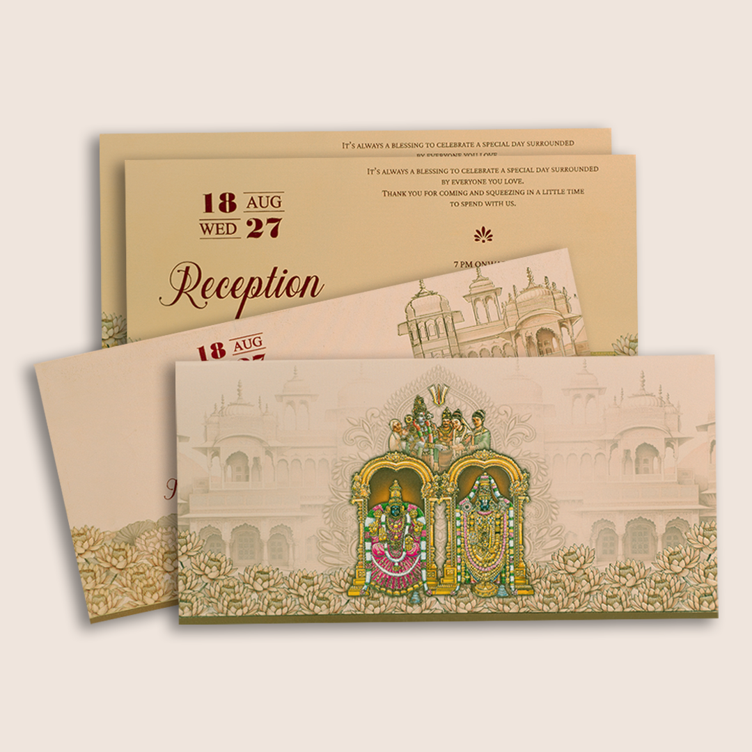 Pastel Pink Embossed Balaji Padmavathi Wedding Card - KPR06490
