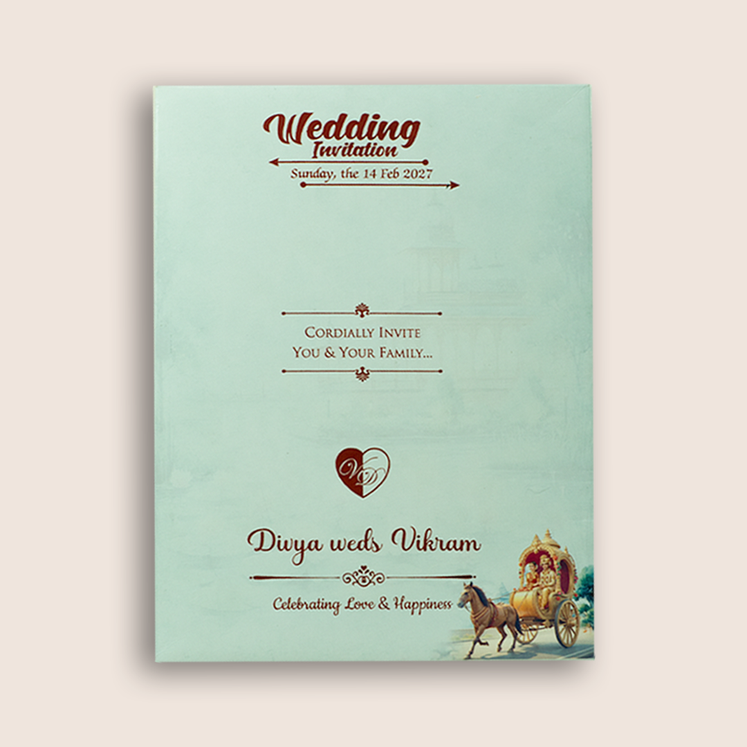 Blue Horse Chariot Padded Wedding Card - KNPS8607