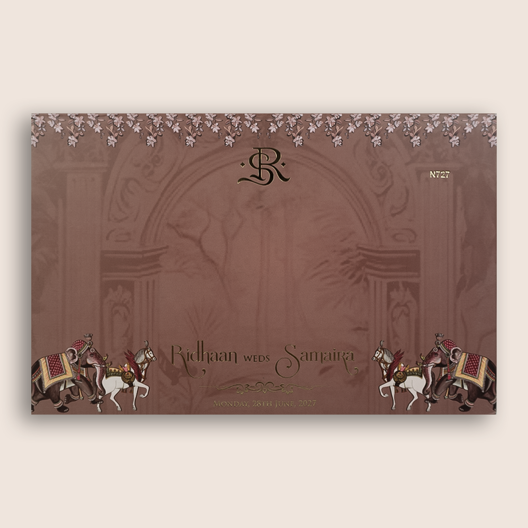 Pink Embossed Elephant Horse Doorstyle Padded Wedding Card - KVN07270