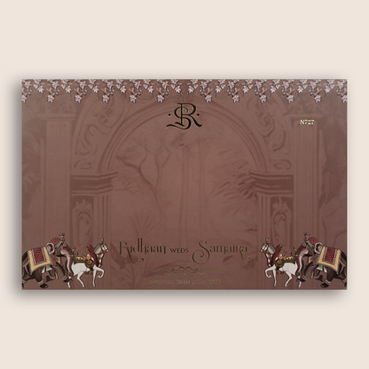 Pink Embossed Elephant Horse Doorstyle Padded Wedding Card - KVN07270
