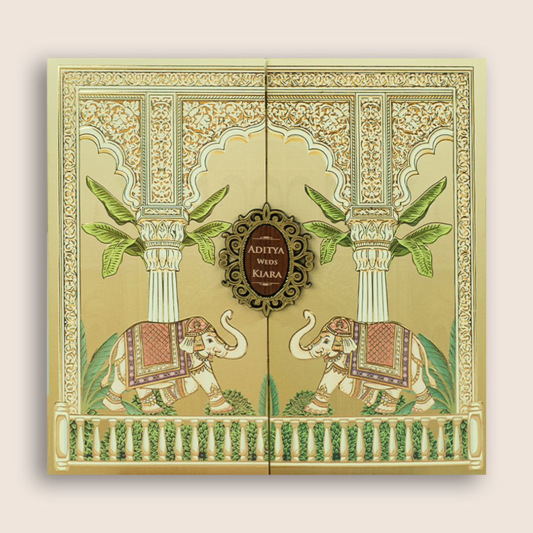 Pastel Brown Elephant Door Style Invitation Card - KFR17160