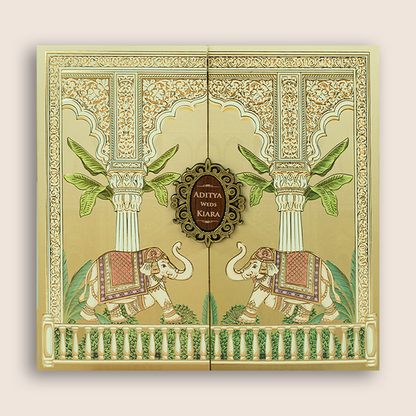 Pastel Brown Elephant Door Style Invitation Card - KFR17160