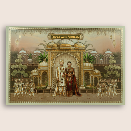 Pastel Green Bride Groom Wedding Invitation Card - KNKT1903C