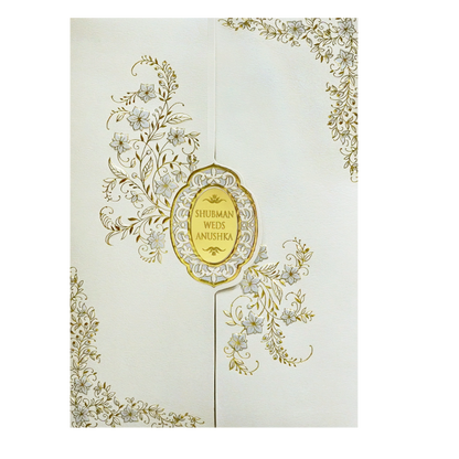 Royal White Embossed Door Style Wedding Invitation Card-KRB09111