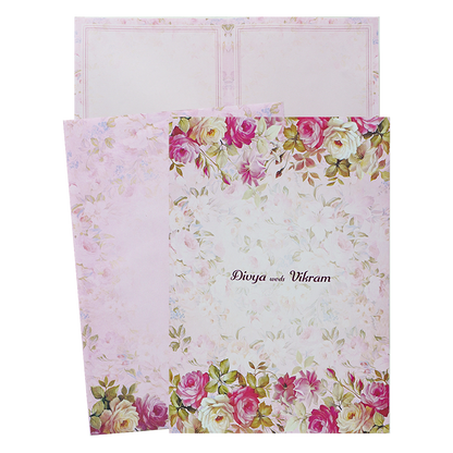 Light Pink Floral Paper Sheet Wedding Card-KNEP1608