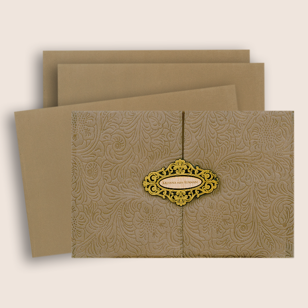 Brown Velvet Floral Door Style Padded Invitation Card - KJTS1851