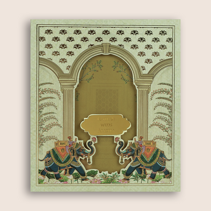 Cream Royal Elephant Arch Wedding Card - KFR16370