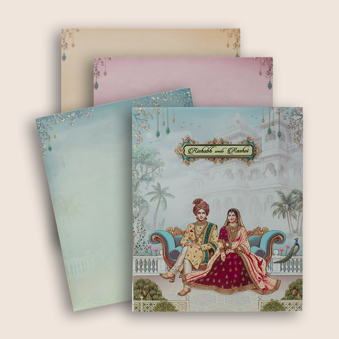 Grey Royal Bride Groom Padded Wedding Card - KAA05580