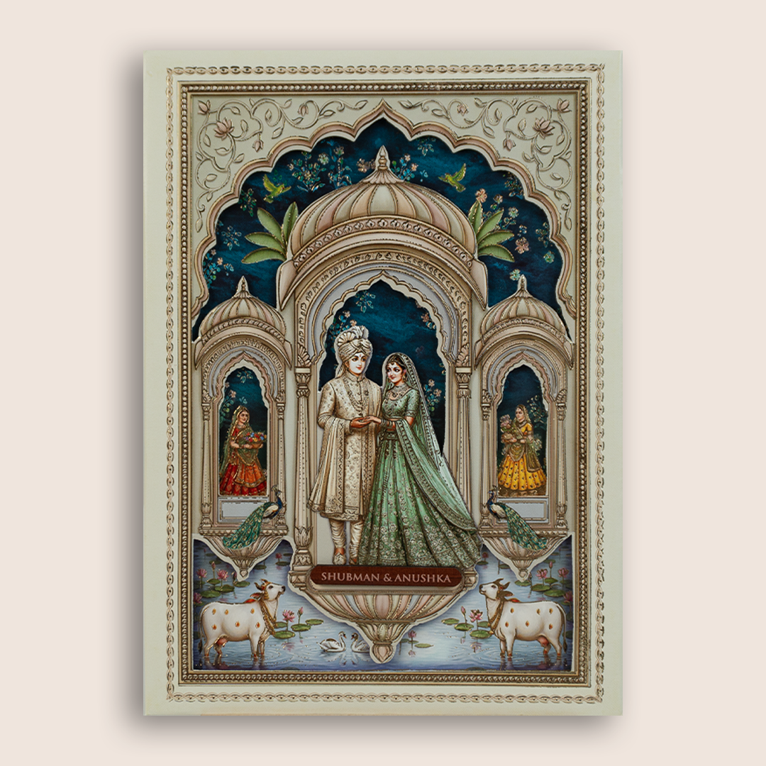 Royal Blue Bride Groom Laser Cut Padded Invitation Card - KRB10670