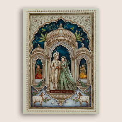 Royal Blue Bride Groom Laser Cut Padded Invitation Card - KRB10670