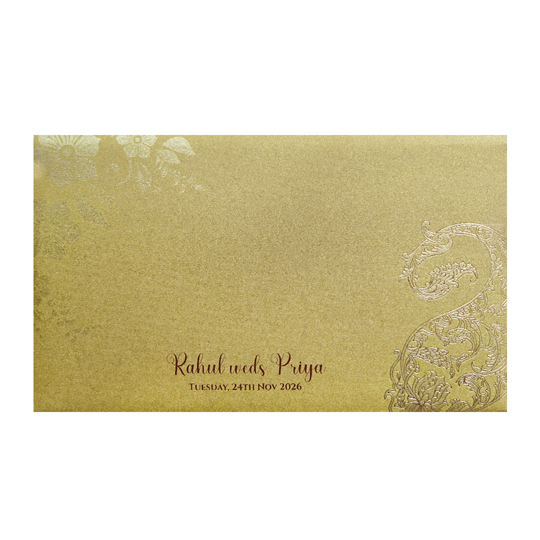 Gold Embossed Paisley Wedding Invitation Card-KPR06370