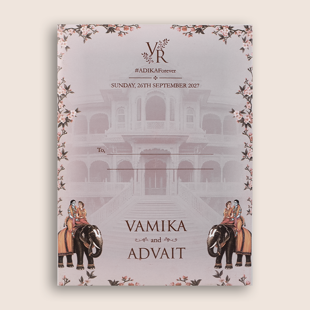 Nude Pink Door Style Embossed Floral Wedding Card - KVN08130