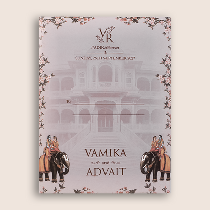 Nude Pink Door Style Embossed Floral Wedding Card - KVN08130