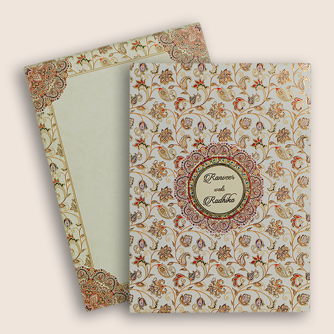 Cream Padded Floral Pattern Wedding Card - KAA06280